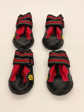 Adjustable Black and Red Dog Boots with Reflective Strap
